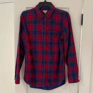 LL Bean Womens Small Plaid Double Layer LongSleeve Flannel Shirt Red Blue Purple